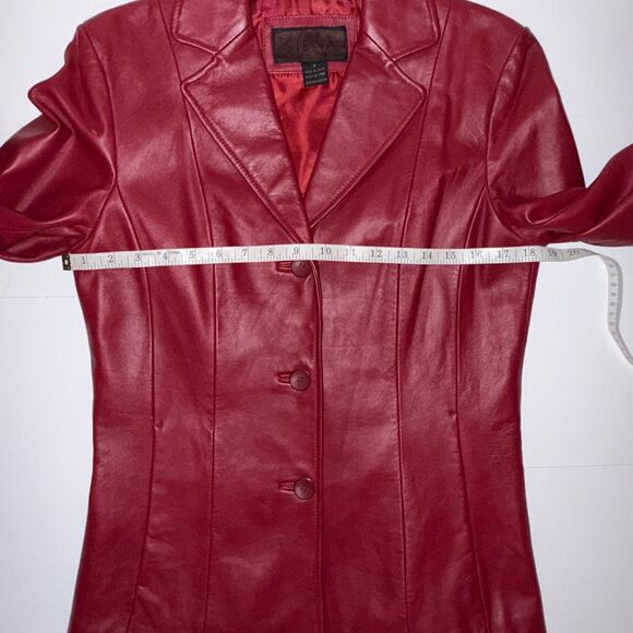 Siena Vintage 90's Red Leather Blazer Button Front Collared Lined Jacket Retro 4 - Picture 7 of 16